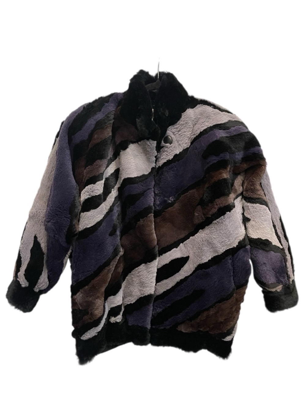 Neiman Marcus Striped Multicolor Faux Fur Coat - Women's Jacket
